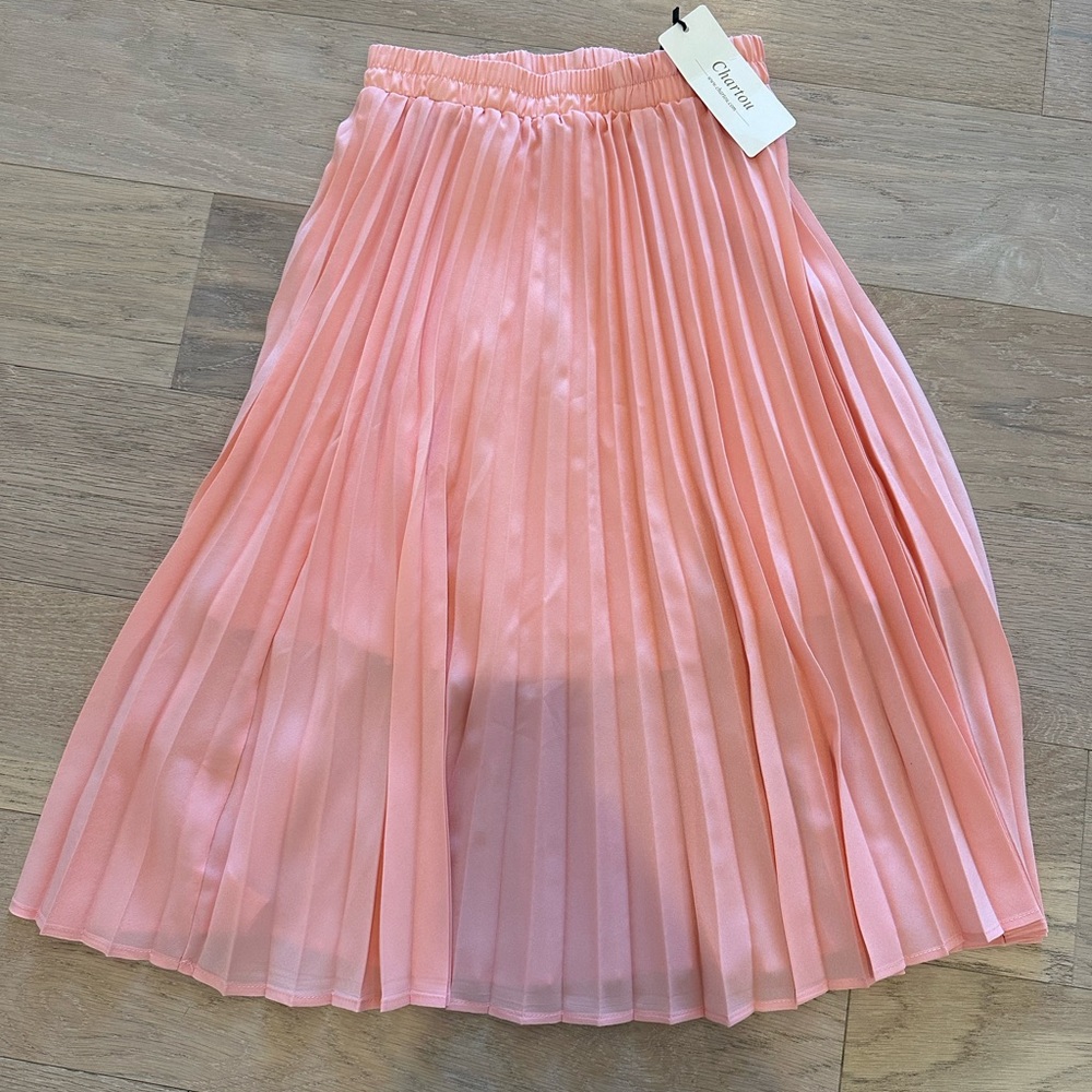 Pink Pleated A-Line Midi Skirt for Cocktail